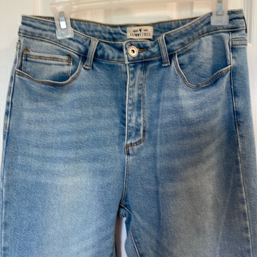 SKINNY FRIES LONG/TALL VINTAGE LIGHTWASH SPLIT HEM BOTTOM BLUE JEANS SIZE 13